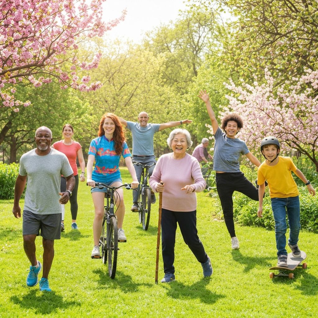 People engaged in outdoor physical activities